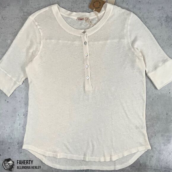 FAHERTY WOMEN’S ALLANDRIA SHORT SLEEVE HENLEY T SHIRT WITH HEMP & ORGANIC COTTON - Picture 2 of 16